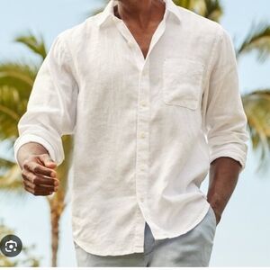 Tommy Bahama 100% Linen Cream Button Down Long Sleeve Shirt, Sz. XL.